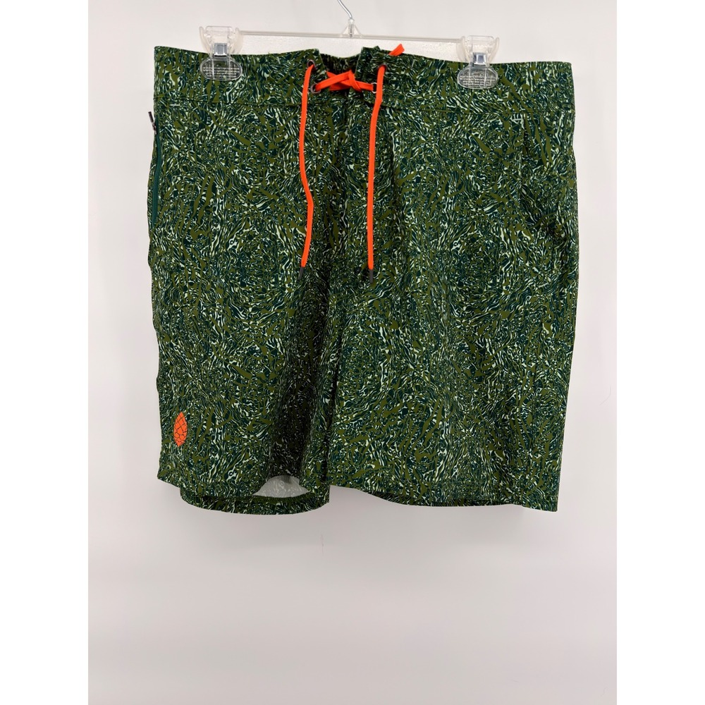 Stio Men's CFS Board Short 32 Swim Trunks 7.5" Inseam Green Abstract Camo Print‎